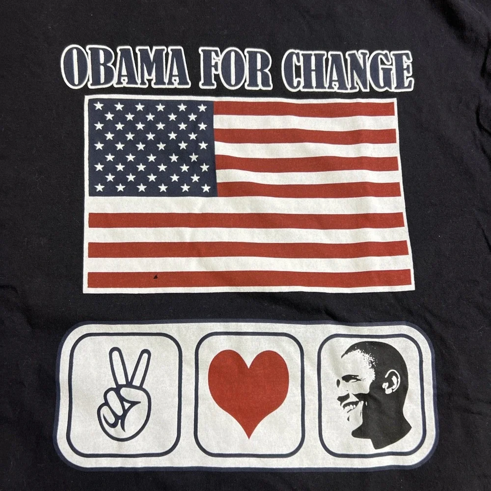 Obama For Change American Flag‎ T-Shirt Black Size Large U-Top Short Sleeve - Picture 3 of 9
